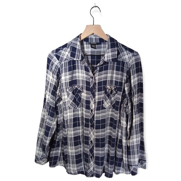 torrid Tops - 𝅺TORRID Navy Plaid Challis Camp Shirt Size 1